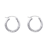 14K White Gold 2mm Diamond-Cut Round Tube Hoop Earrings - 15mm