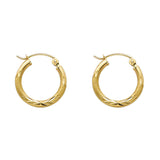 14K Yellow Gold 2mm Diamond-Cut Round Tube Hoop Earrings - 15mm