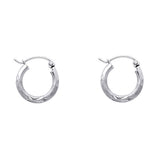 14K White Gold 2mm Diamond-Cut Round Tube Hoop Earrings - 12mm