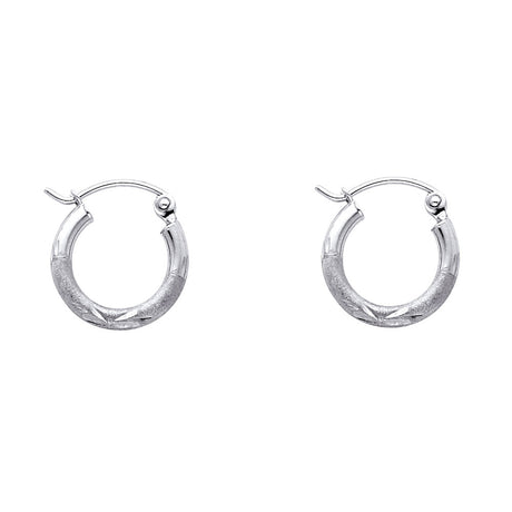 14K White Gold 2mm Diamond-Cut Round Tube Hoop Earrings - 12mm