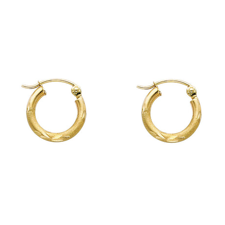 14K Yellow Gold 2mm Diamond-Cut Round Tube Hoop Earrings - 12mm