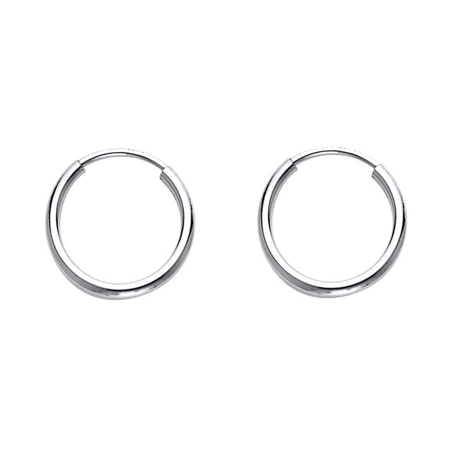 14K Gold Polished 1.2mm Round Tube Endless Hoop Earrings on white background - Italian Fashions