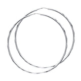 14K White Gold Faceted 1.5mm Round Tube Hoop Earrings 45mm on White Background