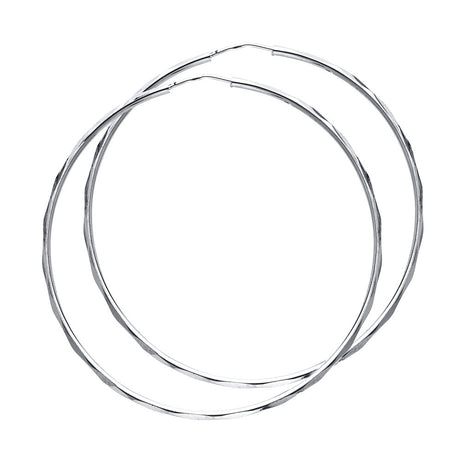 14K White Gold Faceted 1.5mm Round Tube Hoop Earrings 45mm on White Background