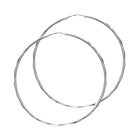 14K White Gold Faceted 1.5mm Round Tube Hoop Earrings 35mm on White Background