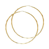 14K Yellow Gold Faceted 1.5mm Round Tube Hoop Earrings 35mm on White Background