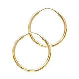 14K Yellow Gold Faceted 1.5mm Round Tube Hoop Earrings 17mm on White Background