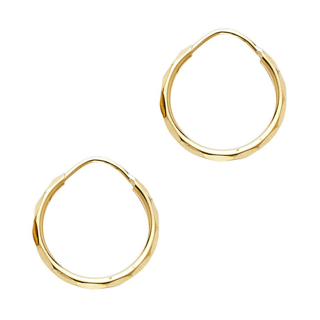 14K Gold Faceted 1.5mm Round Tube Hoop Earrings on white background - Italian Fashions