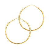 14K Yellow Gold Diamond-Cut 1.5mm Endless Hoop Earrings 25mm on White Background