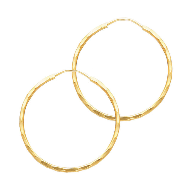 14K Yellow Gold Diamond-Cut 1.5mm Endless Hoop Earrings 25mm on White Background