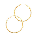 14K Yellow Gold Diamond-Cut 1.5mm Endless Hoop Earrings 20mm on White Background