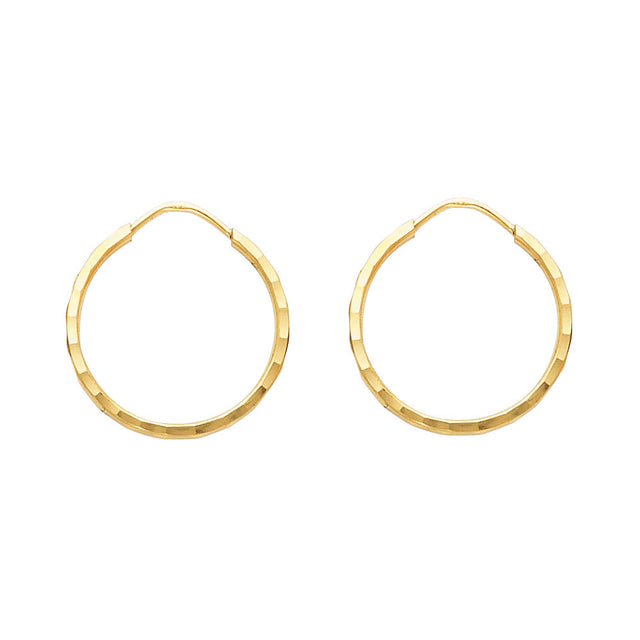 14K Yellow Gold Diamond-Cut 1.5mm Endless Hoop Earrings 16mm on White Background