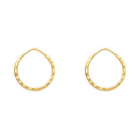 14K Yellow Gold Diamond-Cut 1.5mm Endless Hoop Earrings on white background - Italian Fashions