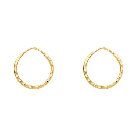 14K Yellow Gold Diamond-Cut 1.5mm Endless Hoop Earrings on white background - Italian Fashions