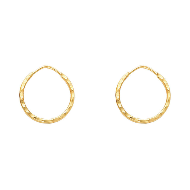 14K Yellow Gold Diamond-Cut 1.5mm Endless Hoop Earrings on white background - Italian Fashions