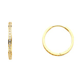 14K Yellow Gold Round CZ Channel Huggie Earring on White Background