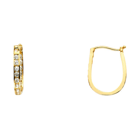 14K Yellow Gold CZ Channel U-Shape Hoop Earrings on white background - Italian Fashions