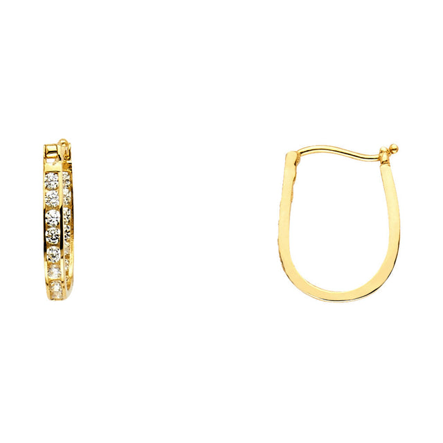 14K Yellow Gold CZ Channel U-Shape Hoop Earrings on white background - Italian Fashions