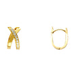 14K Yellow Gold CZ Crossover Huggie Earrings on white background - Italian Fashions