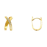 14K Yellow Gold CZ Crossover Huggie Earrings on white background - Italian Fashions