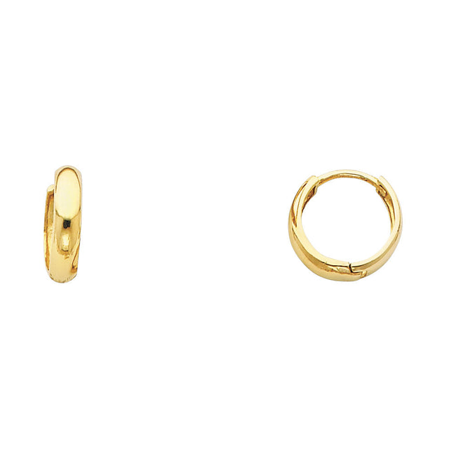 14K Yellow Gold Small Plain Huggie Earring on White Background