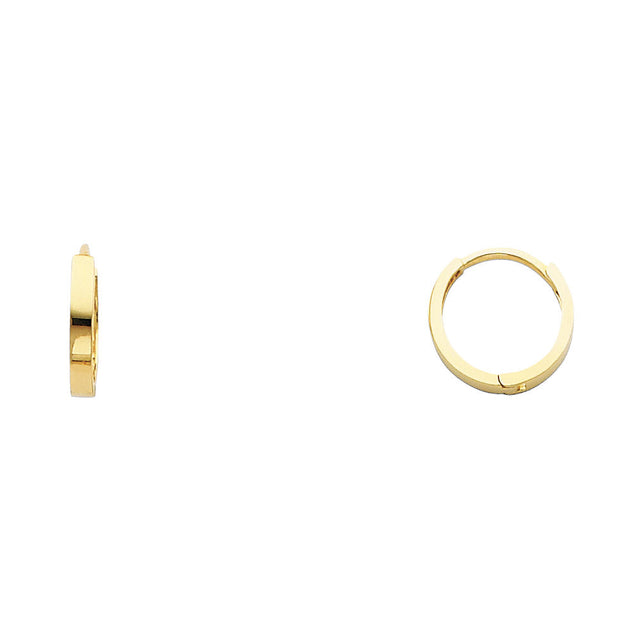 14K Yellow Gold Small Plain Huggie Earring on White Background