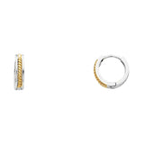 14K Two-Tone Gold Rope Design Huggie Earring on White Background
