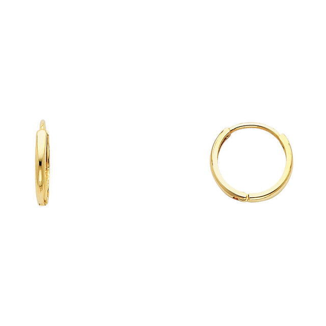 14K Yellow Gold Plain Huggie Earring on White Background