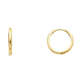 14K Yellow Gold Plain Huggie Earring on White Background