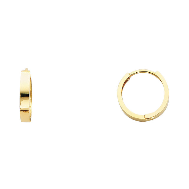 14K Yellow Gold Plain Huggie Earring on White Background
