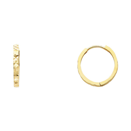 14K Yellow Gold Diamond-Cut Huggie Earring on White Background