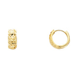 14K Yellow Gold Diamond-Cut Huggie Earring on White Background