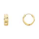 14K Yellow Gold Faceted Diamond-Cut Huggie Earring on White Background