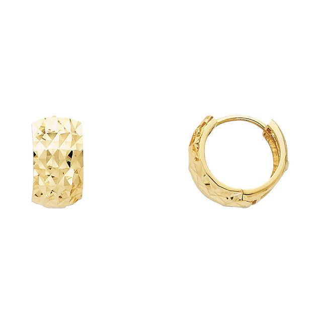 14K Gold Faceted Diamond-Cut Huggie Earrings on white background - Italian Fashions