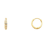 14K Yellow Gold Single-Row CZ Huggie Earring on White Background