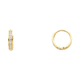 14K Yellow Gold Single-Row CZ Huggie Earring on White Background