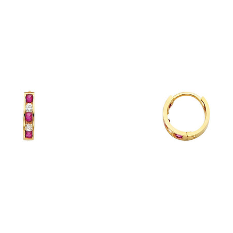 14K Yellow Gold Five-Stone Red and Clear CZ Huggie Earrings