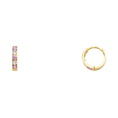 14K Yellow Gold Five-Stone Pink and Clear CZ Huggie Earrings