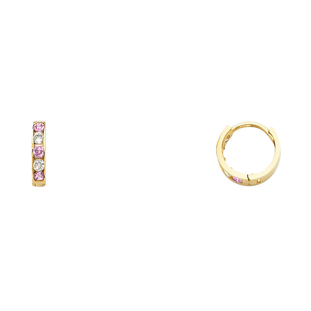 14K Yellow Gold Five-Stone Pink and Clear CZ Huggie Earrings