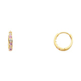 14K Yellow Gold Six-Stone Pink and Clear CZ Huggie Earrings