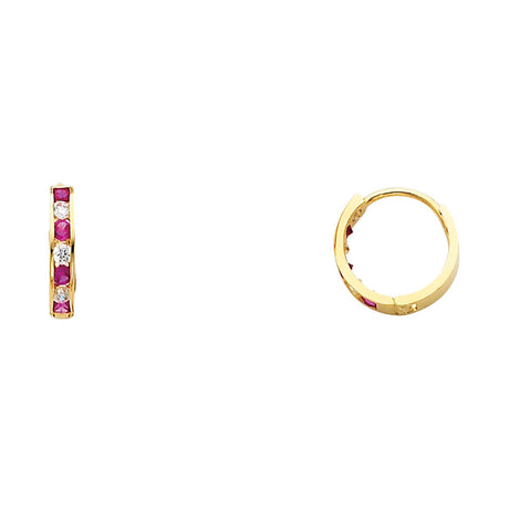 14K Yellow Gold Seven-Stone Red and Clear CZ Huggie Earrings