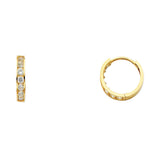 14K Yellow Gold Single-Row CZ Huggie Earring on White Background