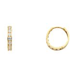 14K Yellow Gold Single-Row CZ Huggie Earring on White Background