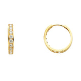 14K Yellow Gold Single-Row CZ Huggie Earring on White Background