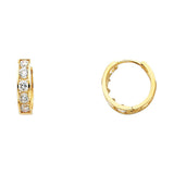14K Yellow Gold Double-Row CZ Huggie Earring on White Background