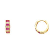 14K Yellow Gold Red & White CZ Huggie Earrings on white background - Italian Fashions