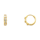 14K Yellow Gold Double-Row CZ Huggie Earring on White Background