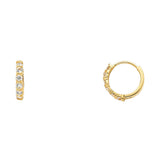 14K Yellow Gold Single-Row CZ Huggie Earring on White Background