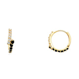 14K Yellow Gold Black and Red Accent Huggie Earrings on white background - Italian Fashions