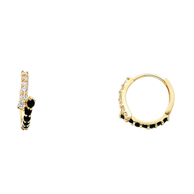 14K Yellow Gold Black and Red Accent Huggie Earrings on white background - Italian Fashions
